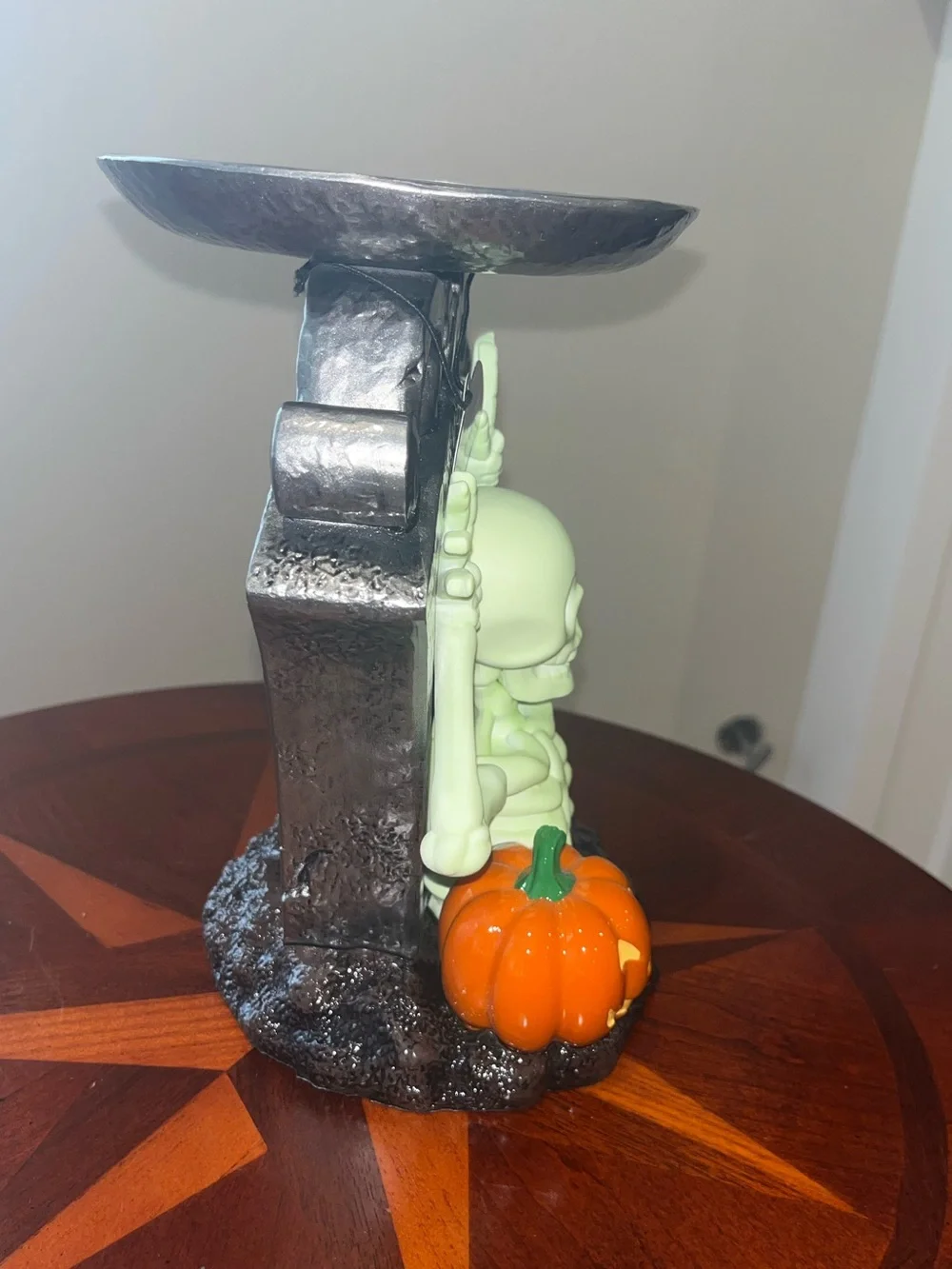 Glow-in-the-Dark Skeleton Boo! Pedestal 3-Wick Candle Holder